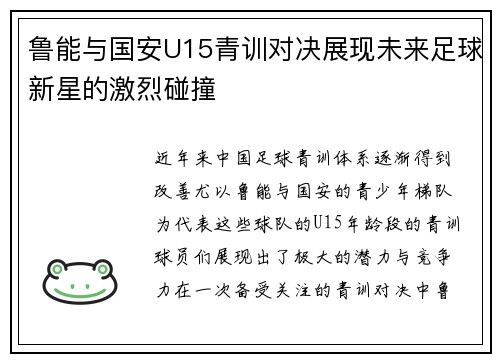 鲁能与国安U15青训对决展现未来足球新星的激烈碰撞